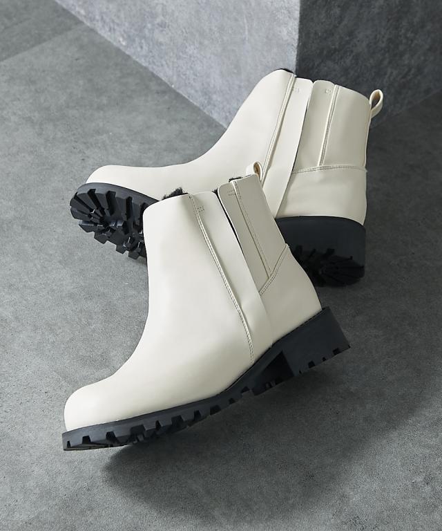 大きいサイズ レディース ゆったり幅広 タンクソールサイドゴア ショート ブーツ ワイズ4E  シューズ 25.0〜25.5cm ニッセン nissen