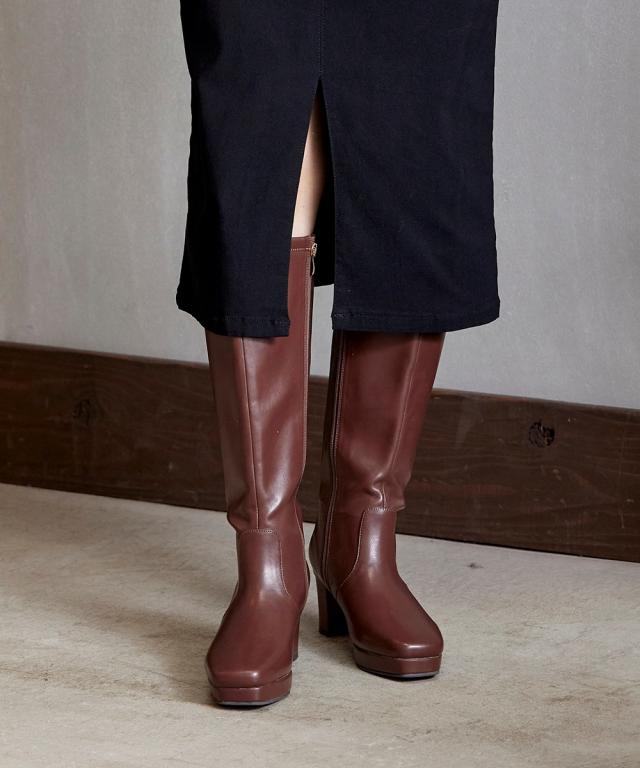 大きいサイズ レディース ゆったり幅広 ストーム付 ストレッチ ロング ブーツ 低反発中敷 ワイズ4E  シューズ 23.0〜23.5/24.0〜24.5cm ニッセン nissen