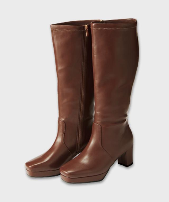 大きいサイズ レディース ゆったり幅広 ストーム付 ストレッチ ロング ブーツ 低反発中敷 ワイズ4E  シューズ 23.0〜23.5/24.0〜24.5cm ニッセン nissen