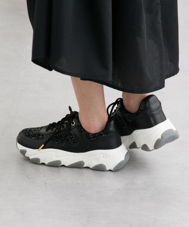 大きいサイズ レディース ゆったり幅広 la farfa SHOES ラファーファ ツイード調 スニーカー ワイズ4E  靴 シューズ 26.0〜26.5cm ニッセン nissen