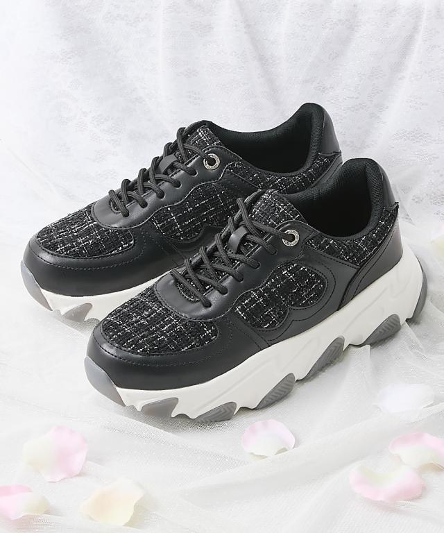 大きいサイズ レディース ゆったり幅広 la farfa SHOES ラファーファ ツイード調 スニーカー ワイズ4E  靴 シューズ 26.0〜26.5cm ニッセン nissen