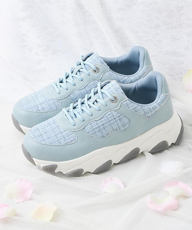 大きいサイズ レディース ゆったり幅広 la farfa SHOES ラファーファ ツイード調 スニーカー ワイズ4E  靴 シューズ 26.0〜26.5cm ニッセン nissen