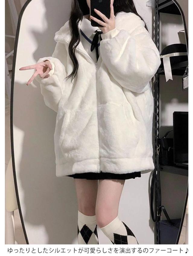 【大人気】フェイクボア　トグル　ダッフル　ジャケット　コート ホワイト M 高校生 レディース 送料無料 ダッフルコート ホワイト 送料無料