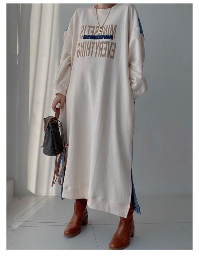 ロングワンピース ワイドサイズ ワンピース スウェット