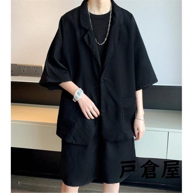 テーラードジャケット メンズ サマージャケット 半袖 薄手 夏 2点