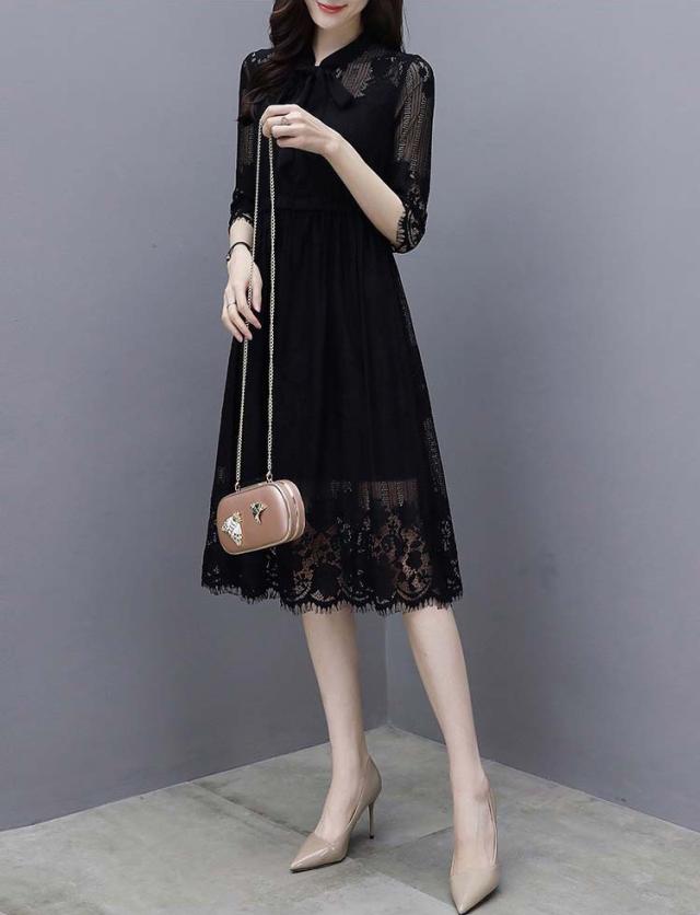 ワンピース レディース 40代 きれいめ 夏 膝丈 七分袖 レース