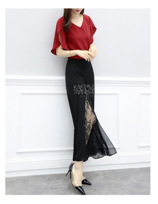 セットアップ レディース 上下セット おしやれ 夏 シフォン 半袖