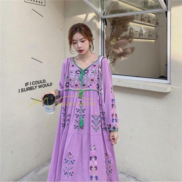 ワンピース リゾートワンピ レディース ボヘミア風 休暇 長袖 無地