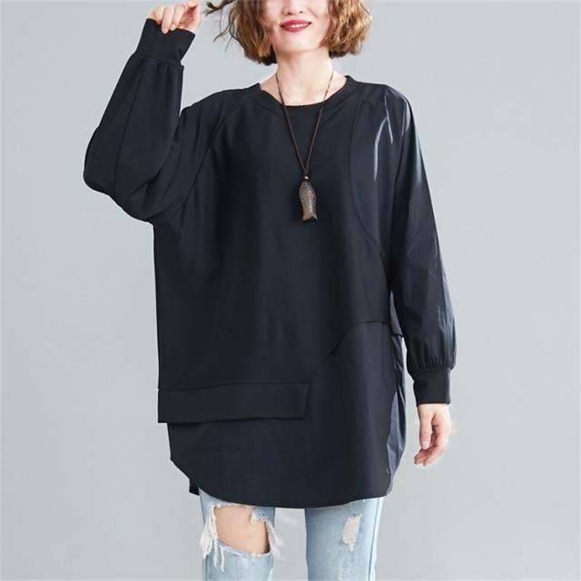 トップス パーカー 長袖tシャツ tシャツ プルオーバー レディース チュニック 長袖 Uネック スプライス 体型カバー ゆったり 無地 シンプル ウ トップス パーカー 長袖tシャツ tシャツ プルオーバー