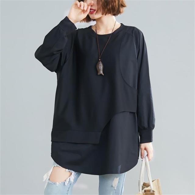 トップス パーカー 長袖tシャツ tシャツ プルオーバー レディース チュニック 長袖 Uネック スプライス 体型カバー ゆったり 無地 シンプル ウ トップス パーカー 長袖tシャツ tシャツ プルオーバー