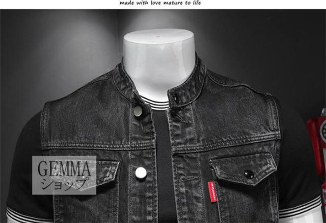 デニムベスト メンズ Gジャン ボタン ビンテージ加工 デニム