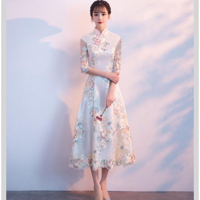 コムデギャルソン　フローラルチャイナドレス風ワンピース　シアードレス　XS チャイナ風ワンピース チャイナドレス 中国風 刺繍 レース