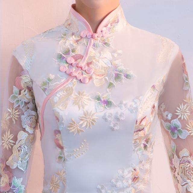 チャイナ風ワンピース チャイナドレス 中国風 刺繍 レース マキシ丈