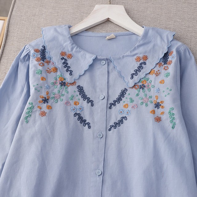 シャツ レディース トップス 長袖 長袖シャツ 花柄 刺繍 シャツ