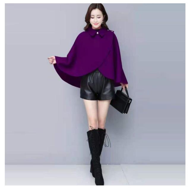 フェイクウール ケープコート マントコート レディース 春 パープル