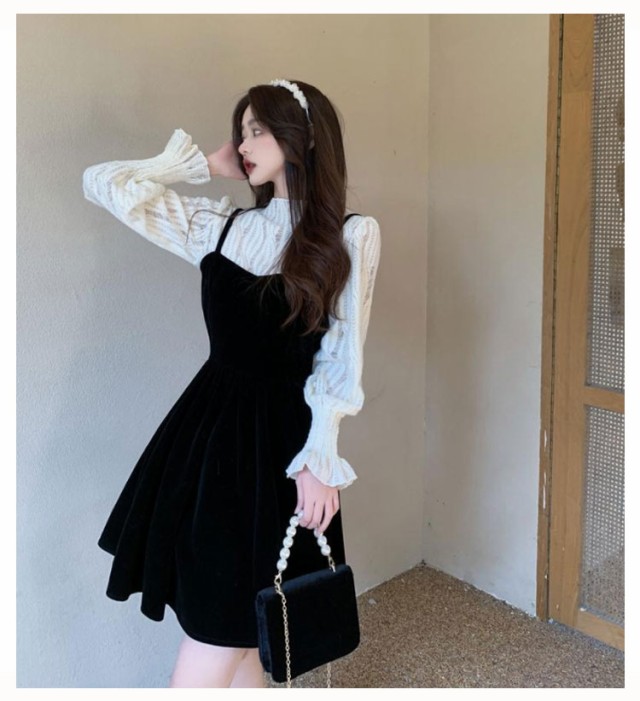 セール】【サイズ展開あり】ベロアミニワンピース（ワンピース