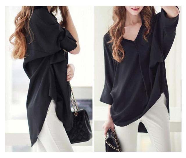 ロングブラウス レディース 七分袖 ウエストドレープタック vネック 襟