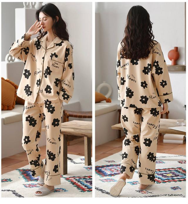 ナイトウェア ルームウェア パジャマ 部屋着 レディース 襟付き 総柄