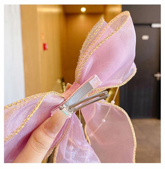 ヘアクリップ リボン オーガンジー 透け感 クラディーション