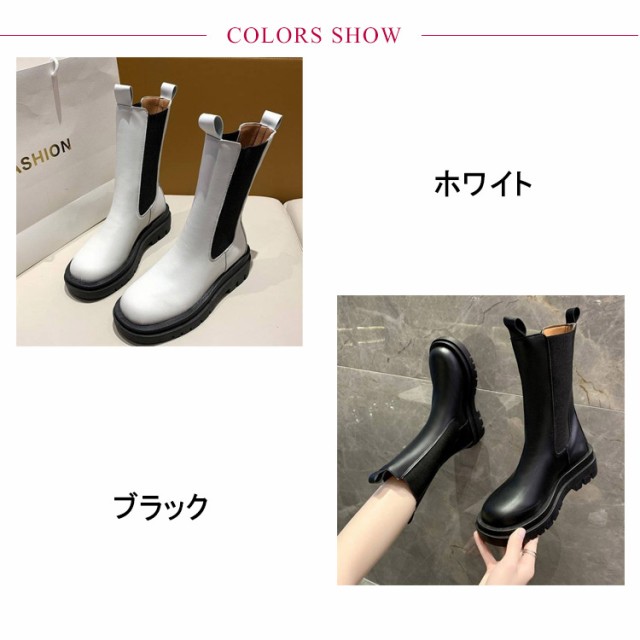ブーツ サイドゴアブーツ レディース 厚底 ミドル丈 ラウンド