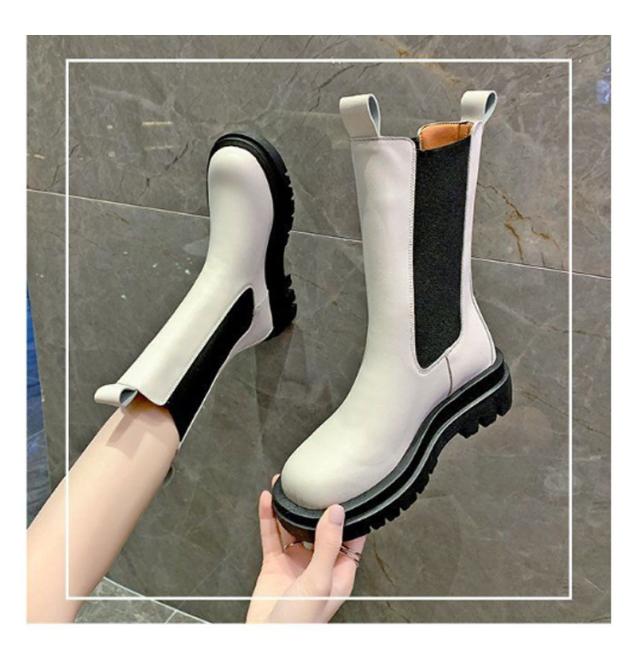 厚底 サイドゴア ブーツ フェイク PUレザー ミドル丈/ショート丈 REAL STYLE（ファッション） サイドゴアブーツ レディース 歩き