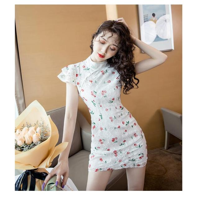 夏 ワンピース 安い 可愛い チャイナ風 ミニ丈 Aライン ミニ