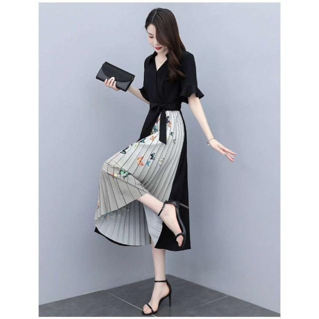 人気no 1 本体 ワンピース レディース 40代 マキシワンピース 春夏新作 半袖ワンピース 黒 Vネック 蝶切り替え プリーツスカートオシャレ韓国風 通勤ol 期間限定価格 Centrodeladultomayor Com Uy