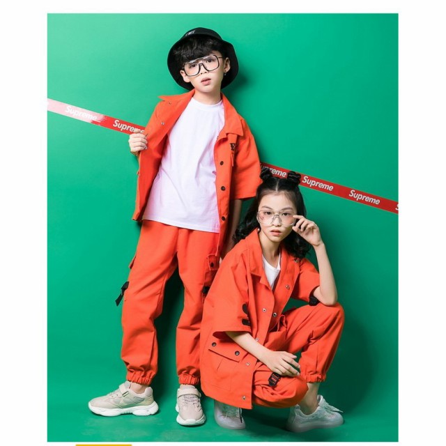 ヒップホップダンス衣装 トップス ダンス 衣装 キッズ オレンジ