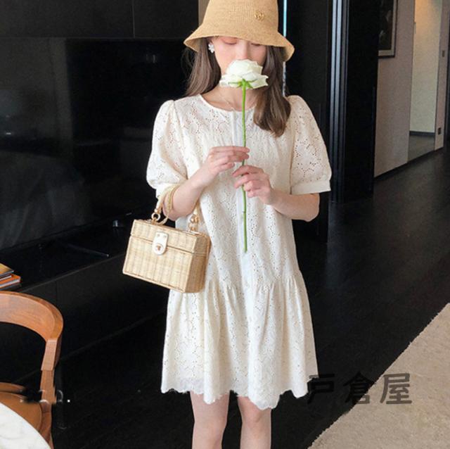 ついに再入荷 ワンピース レディース 夏 半袖 Vネック 膝丈 ハイウエスト膝丈ワンピース きれいめ 透かし彫り 着痩せ 代 30代 40代 通勤 Ol お出かけ 当店限定 Elskaveda Com