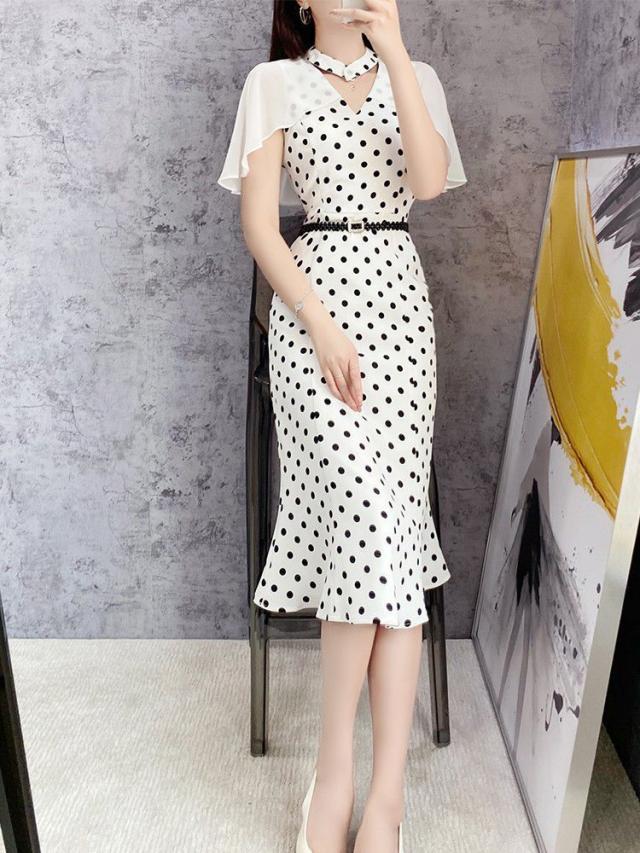 無料長期保証 ワンピース 水玉 シースルー ハイウエスト ベルト クラシカル 細見え パーティーコーデ お出かけ シンプル 女子旅 大人可愛い 美人 かわ 新発売の Carlavista Com