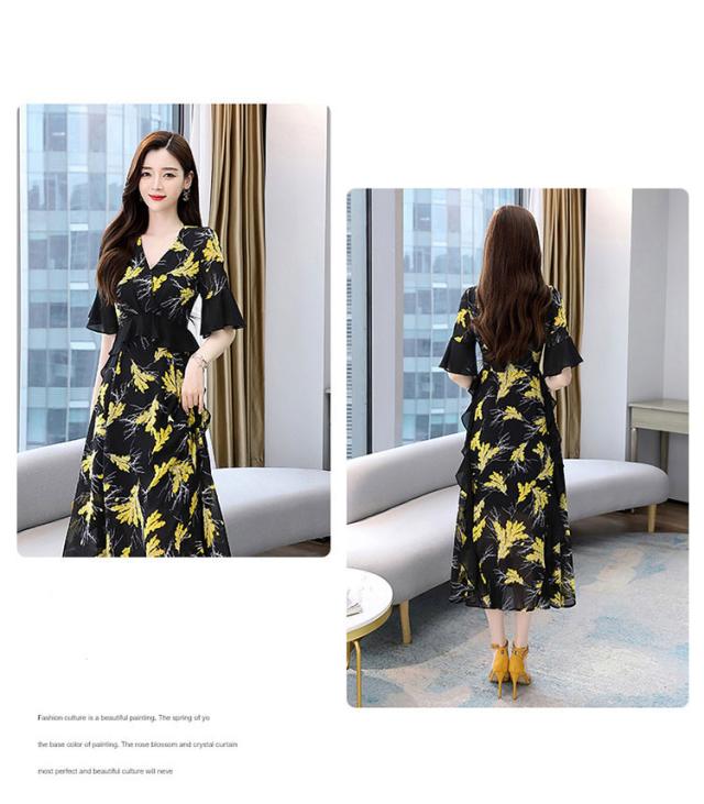 豪華 ワンピース 春夏 ボタニカル柄 袖フレア シフォン素材 薄手 ハイウエスト ロング丈ワンピ お出かけ 可愛い 母親 女子会 ガーリー 休日 21年最新海外 Farmerscentre Com Ng