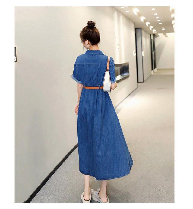 プレミアム ワンピース 襟付き 半袖 デニム生地 フロントボタン ロング丈ワンピ ナチュラルコーデ カジュアルウェア 清楚 休日 カジュアル キレイ目 代引不可 Carlavista Com