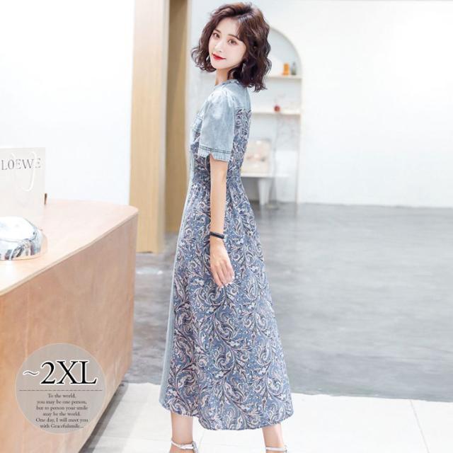 ブランドおしゃれ ワンピース プリント柄 半袖 Vネック デニム調 ボタン ナチュラルコーデ ストリート 女子旅 定番 ママスタイル ドライブ 美人 リゾート 目玉 送料無料 Www Iacymperu Org