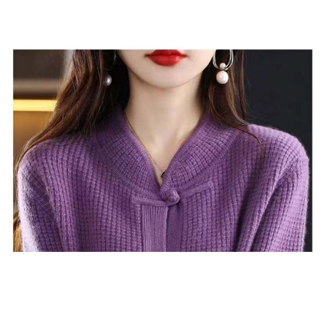 Ellino Loset 緑と白のカーディガン チャイナカーディガン ニットカーディガン あぜ編み 可愛い レディース