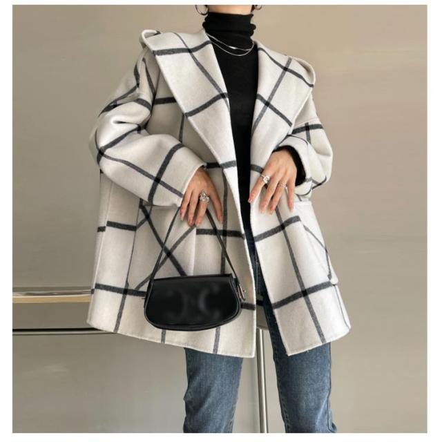 ウールコート フードジャケット レディース ウール混 アウター ミドル