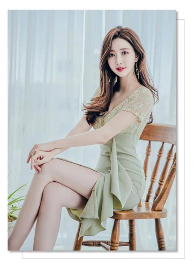 キャバ ドレス Vネック フリル 刺繍 レース シースルードレス タイト