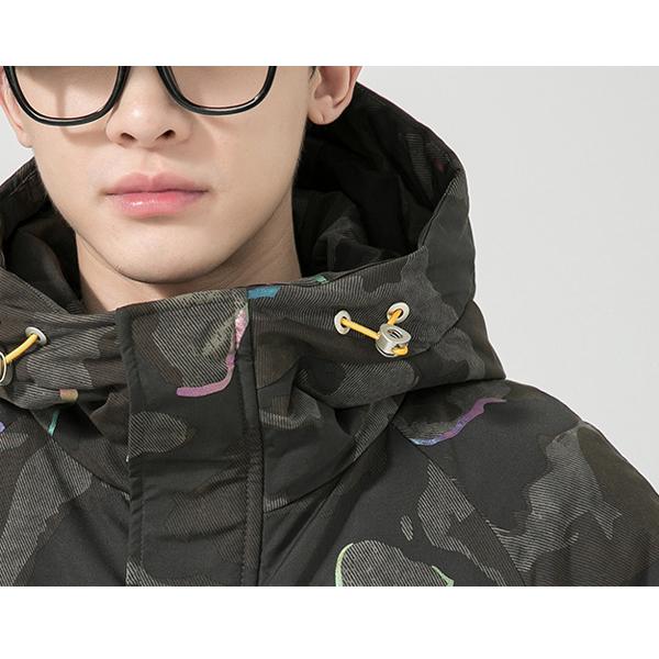 ダウンコート メンズ 迷彩 プリント ストリート 個性 カッコイイ 通気性 防風 防寒 中綿 カジュアル フード付き 暖かい コート 厚手 ダウンジャケット ダウンコート トップス 迷彩 メンズ レディース ペア