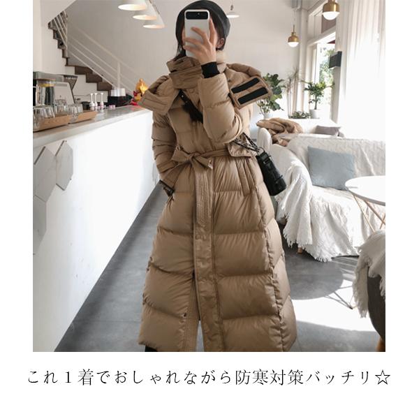 ウエストベルト ダウンジャケット 超ロングコート レディース ダウン