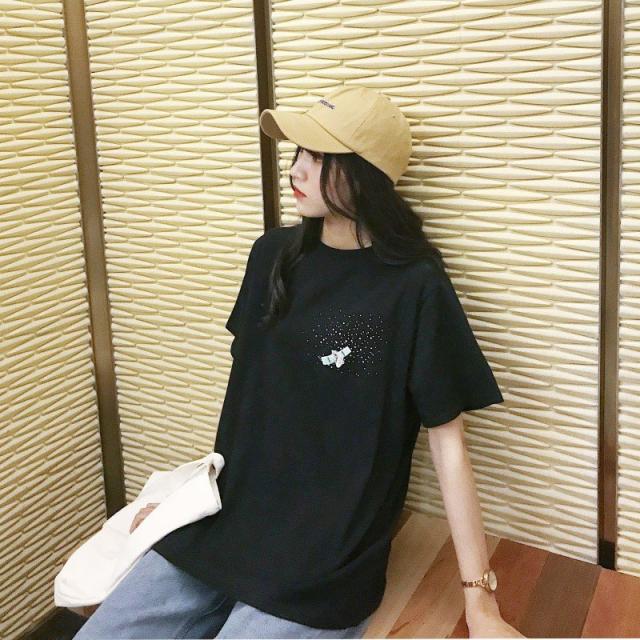 tシャツ トップス レディース 半袖 丸ネック カットソー ボタン 刺繍 オーバーサイズ ゆったり 体型カバー 大きいサイズ ティーシャツ きれいめ 夏 綿 大きいサイズ レディース トップス シアー ランタン プル