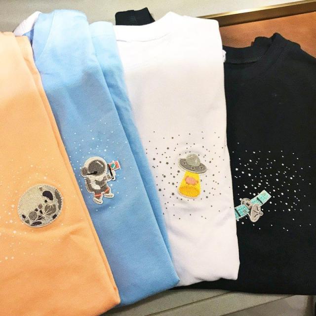 tシャツ トップス レディース 半袖 丸ネック カットソー ボタン 刺繍 オーバーサイズ ゆったり 体型カバー 大きいサイズ ティーシャツ きれいめ 夏 綿 大きいサイズ レディース トップス シアー ランタン プル