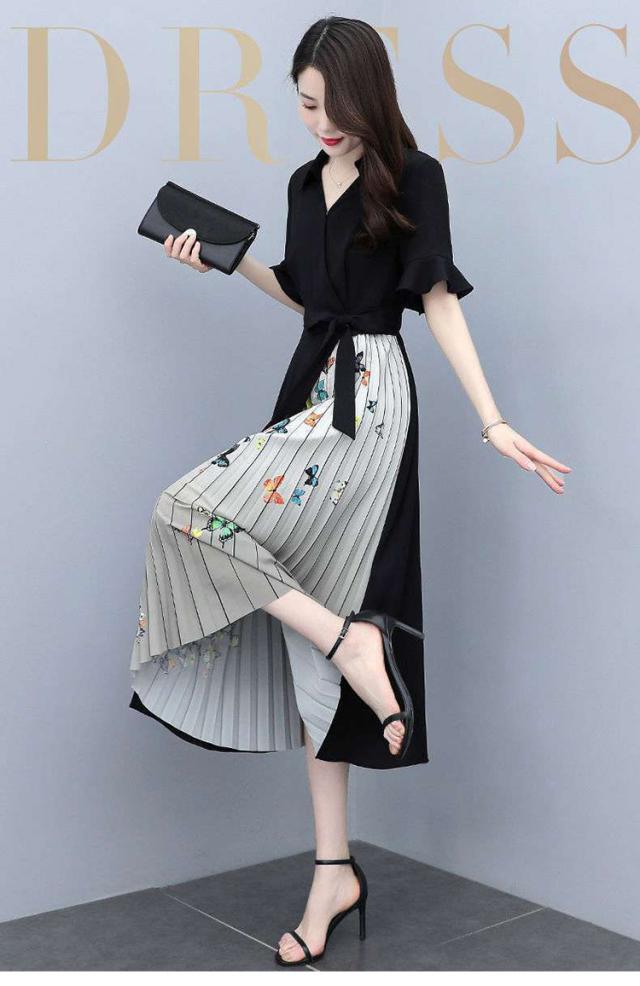爆安プライス ワンピース レディース 40代 マキシワンピース 春夏新作 半袖ワンピース 黒 Vネック 蝶切り替え プリーツスカートオシャレ韓国風 通勤ol 今だけ限定価格 Design Tours Com