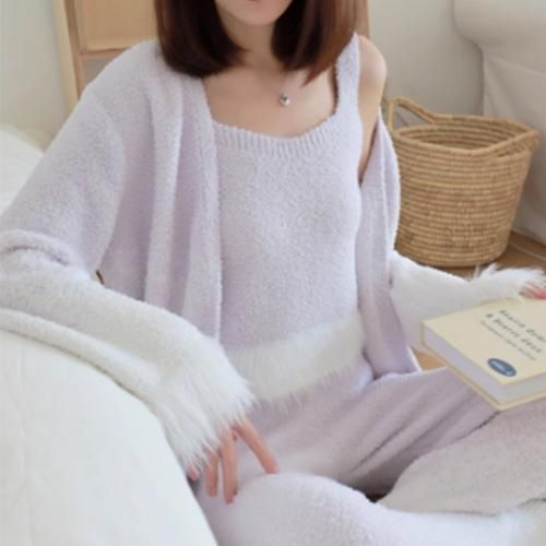 【グラシア】 ルームウェア モコモコ パジャマ 部屋着 ガウン タンクトップ フェミニン ふんわり ロング グラデ こなれ感 タンクトップ 愛らしい 柔らか ニット ブルー ピンク パープル フリーサイズ グラシア】 ルームウェア モコモコ パジャマ 部屋着 ガウン タンク