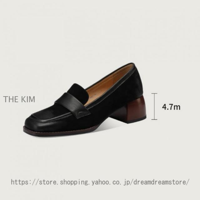 ローファー パンプス レディース 歩きやすい 大人 学生 女子 黒 4.5cm 靴 ローファー 大きいサイズ ヒール チャンキーヒール スクエアトゥ フォーマル