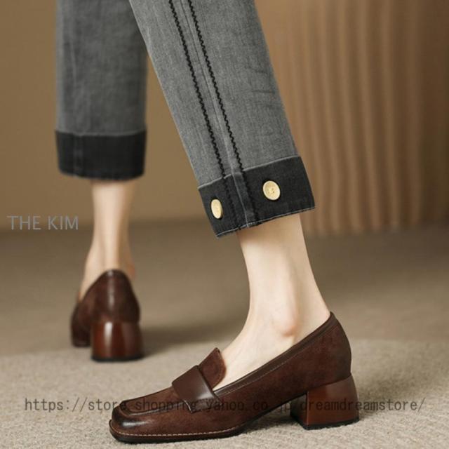 ローファー パンプス レディース 歩きやすい 大人 学生 女子 黒 4.5cm 靴 ローファー 大きいサイズ ヒール チャンキーヒール スクエアトゥ フォーマル