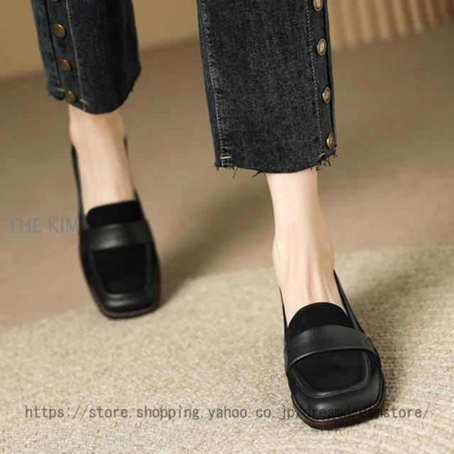 ローファー パンプス レディース 歩きやすい 大人 学生 女子 黒 4.5cm 靴 ローファー 大きいサイズ ヒール チャンキーヒール スクエアトゥ フォーマル