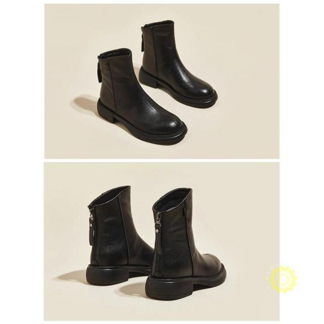 本革 ショートブーツ レディース ウエスタンブーツ ローヒール 3.5cm ファスナー ショートブーツ 美脚 チェルシーブーツ シューズ 厚底 秋 冬 柔らか 低反発 軽