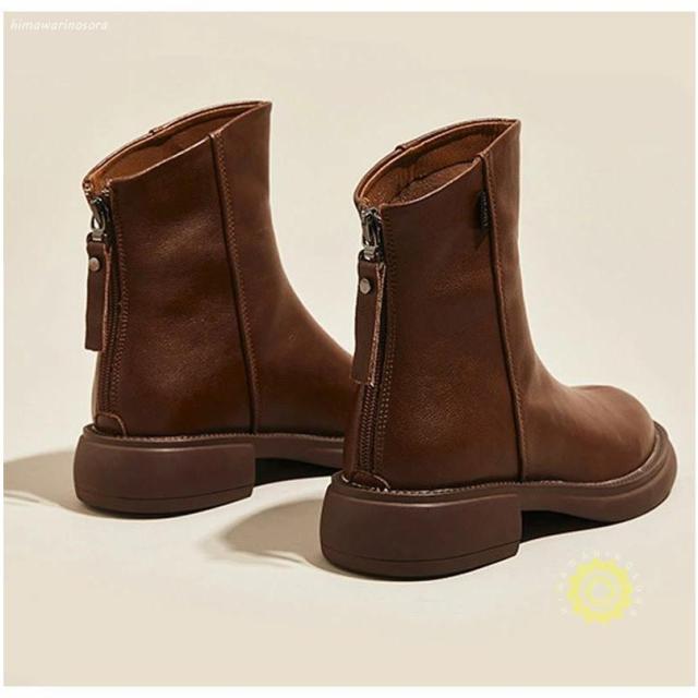 本革 ショートブーツ レディース ウエスタンブーツ ローヒール 3.5cm ファスナー ショートブーツ 美脚 チェルシーブーツ シューズ 厚底 秋 冬 柔らか 低反発 軽