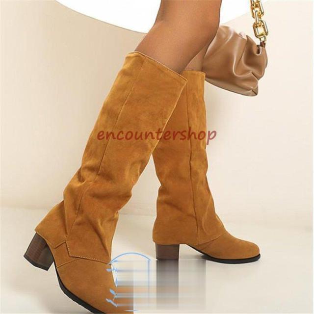 ロングブーツレディースショートブーツ黒大きいサイズロングブーツ防寒太めヒール ロングブーツスエード 美脚 シューズ 秋冬ブーツパーティー?26.5ｃ ｍ