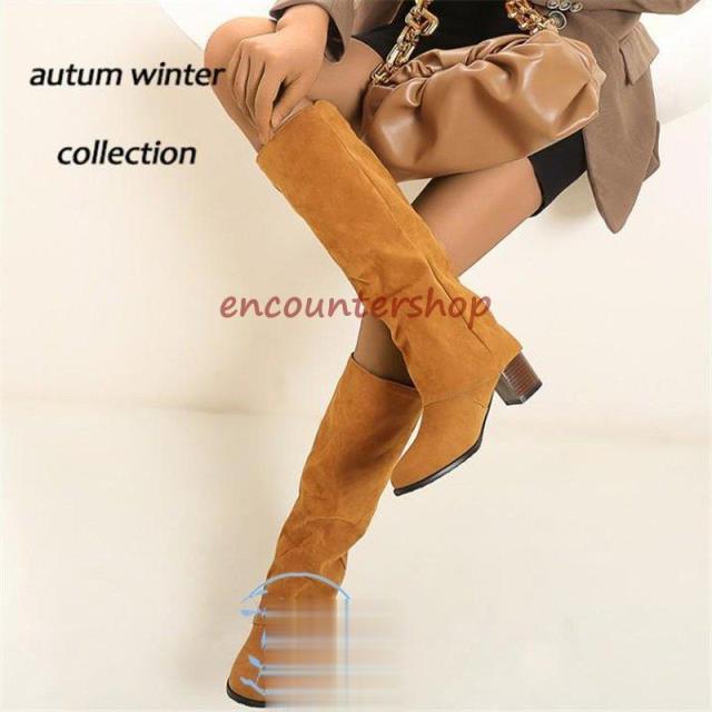 ロングブーツレディースショートブーツ黒大きいサイズロングブーツ防寒太めヒール ロングブーツスエード 美脚 シューズ 秋冬ブーツパーティー?26.5ｃ ｍ