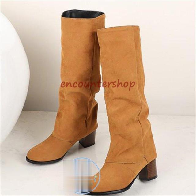 ロングブーツレディースショートブーツ黒大きいサイズロングブーツ防寒太めヒール ロングブーツスエード 美脚 シューズ 秋冬ブーツパーティー?26.5ｃ ｍ
